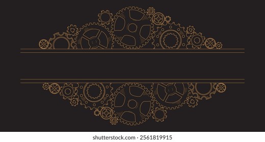 Doodle style frame and corner of hand-drawn cogwheels, embodying teamwork, business ideas, and progress with a colorful gear mechanism.