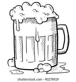 Doodle style frothy beer mug vector illustration