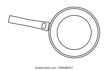 Doodle style frying pan with handle. View from above. Vector illustration hand-drawn by a contour on a white background. Kitchenware. For sketching for print, web, mobile and infographics