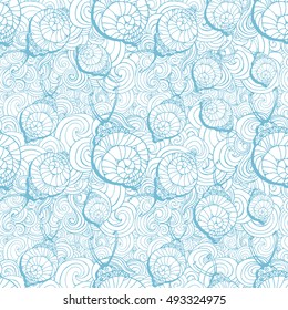 Doodle style fun lacy snail, seamless animal and doodle pattern For fabric textile, print design