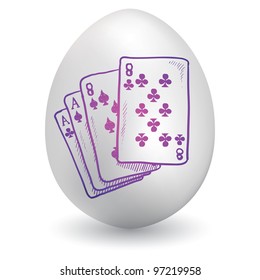 Doodle style gambling playing cards sketch on decorated holiday Easter Egg in vector format