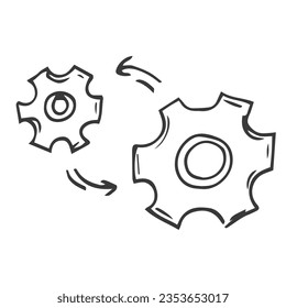 Ilustración vectorial de los engranajes, los cogs o la configuración del estilo del garabato