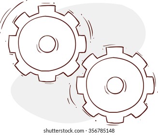 Doodle style gears, cogs, or settings vector illustration black and white