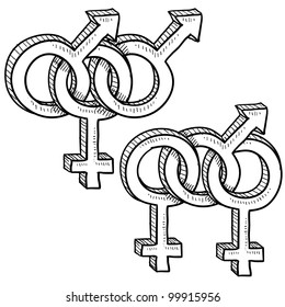 Doodle Style Gender Symbols To Indicate Menage A Trois - MMF And MFF