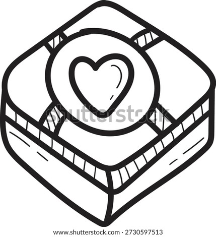 Doodle style gift box vector with heart on top, representing love, surprise, celebration, and romantic moments.