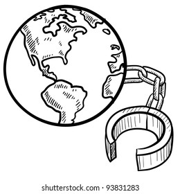 Doodle Style Global Ball And Chain Sketch In Vector Format