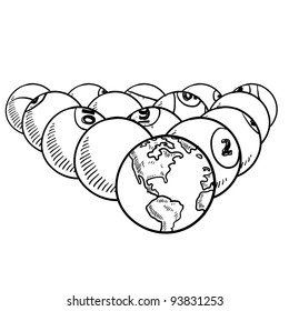 Doodle style global billiards sketch in vector format