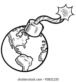 Doodle style global time bomb sketch in vector format