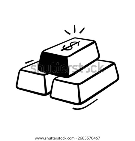 Doodle style gold bars icon for finance, wealth, banking, investment, savings.