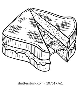 Doodle style gooey grilled cheese sandwich illustration in vector format.