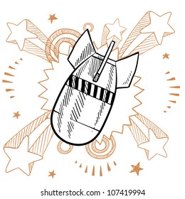 Doodle style gravity bomb on 1960s or 1970s pop explosion background.