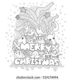 doodle style of greetings card and background, hand drawn vector illustration of merry christmas 
