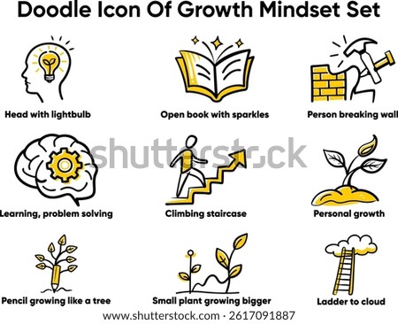 Doodle Style Growth Mindset Icon Set for Educational and Motivational Illustrations

