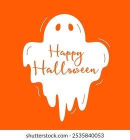 doodle style halloween ghost orange background vector