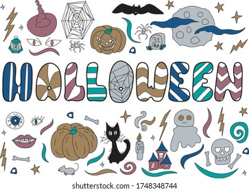 Doodle style halloween illustration. Halloween drawing.