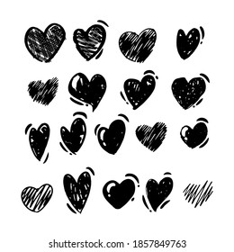 Handzeichnung im Doodle-Stil. Schwarz-Weiß-Herzenzeichnungen. Einzelne Vektorgrafik