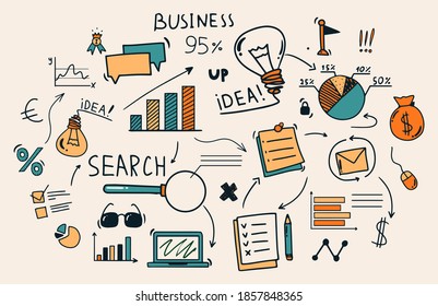 Doodle style hand drawing. Business infographics. Isolated vector illustration