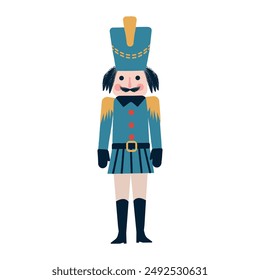 Doodle style Hand Drawing Christmas Nutcracker character. Texture brush Vector illustration toy on a isolated background. Vintage design element.