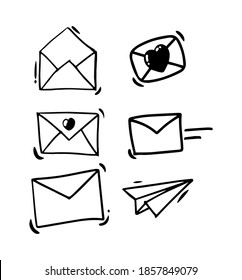 Doodle style hand drawing. Letter, delivery. Isolated vector illustration.