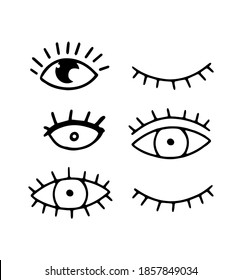 Dibujo a mano estilo Doodle. conjunto de ojos. Ilustración vectorial aislada.