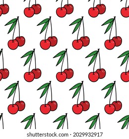 Doodle style, hand drawn cherries vector seamless pattern background.
