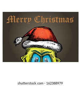doodle style hand drawn monster. merry christmas creative card