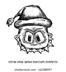doodle style hand drawn monster. merry christmas creative card