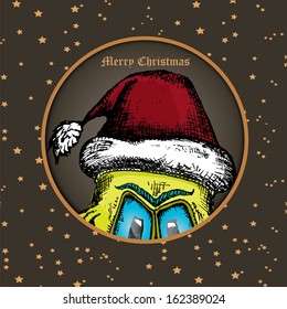doodle style hand drawn monster. merry christmas creative card