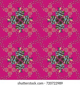 Doodle style. Hand drawn seamless autumn floral flower pattern. Colorful magenta, brown and neutral seamless pattern. Perfect for textile, cover design. Flowers on magenta, brown and neutral colors.