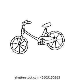 Doodle style hand-drawn bicycle vector riding element illustration.
