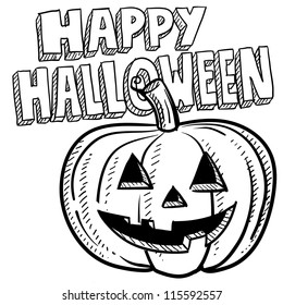 Doodle style Happy Halloween jack-o-lantern illustration in vector format.