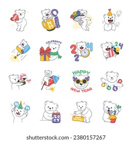 Doodle Style Happy New Year Stickers 

