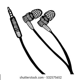 Doodle style headphones vector illustration, hand drawing
