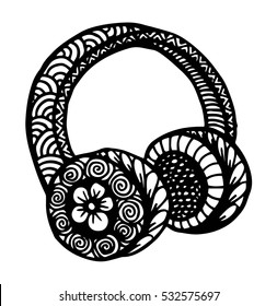 Doodle style headphones vector illustration, hand drawing
