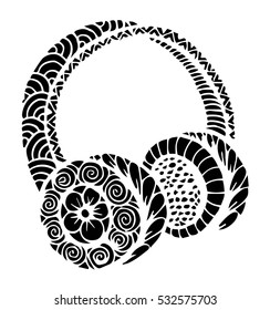 Doodle style headphones vector illustration, hand drawing