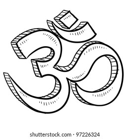 Doodle style hindu om or yoga symbol sketch in vector format