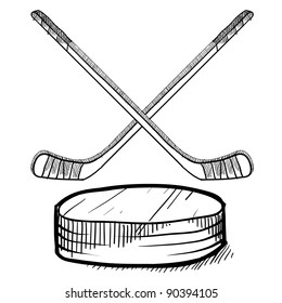Doodle style hockey vector illustration and sticks   puck
