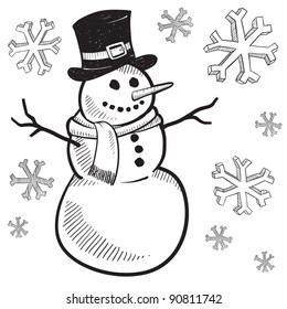 Doodle style holiday snowman illustration in vector format