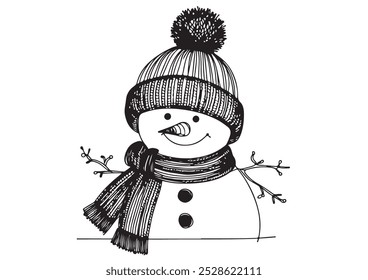 Doodle style holiday snowman landscape background illustration in vector format
