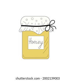 Doodle style honey jar. Color vector illustration background isolated white.