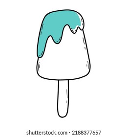 Doodle style ice cream. Vector illustration. Summer sticker.