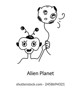 A doodle style icon of alien planet