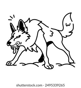Un doodle estilo icono de un lobo enojado 