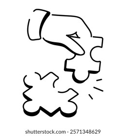 Doodle style icon of arranging puzzle pieces 

