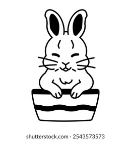 Doodle style icon of bunny bathing in a tub 