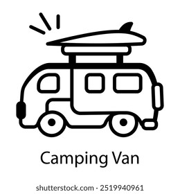 Un icono de estilo doodle de la furgoneta de camping 