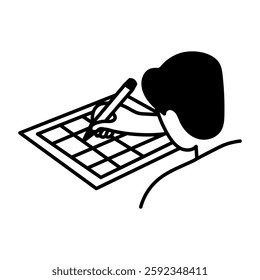 A doodle style icon of a character drawing on a graph paper 

