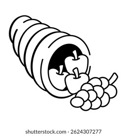 A doodle style icon of cornucopia 
