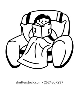 Icono de estilo Doodle de lectura acogedora 
