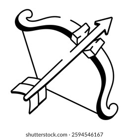 A doodle style icon depicting an archery bow 